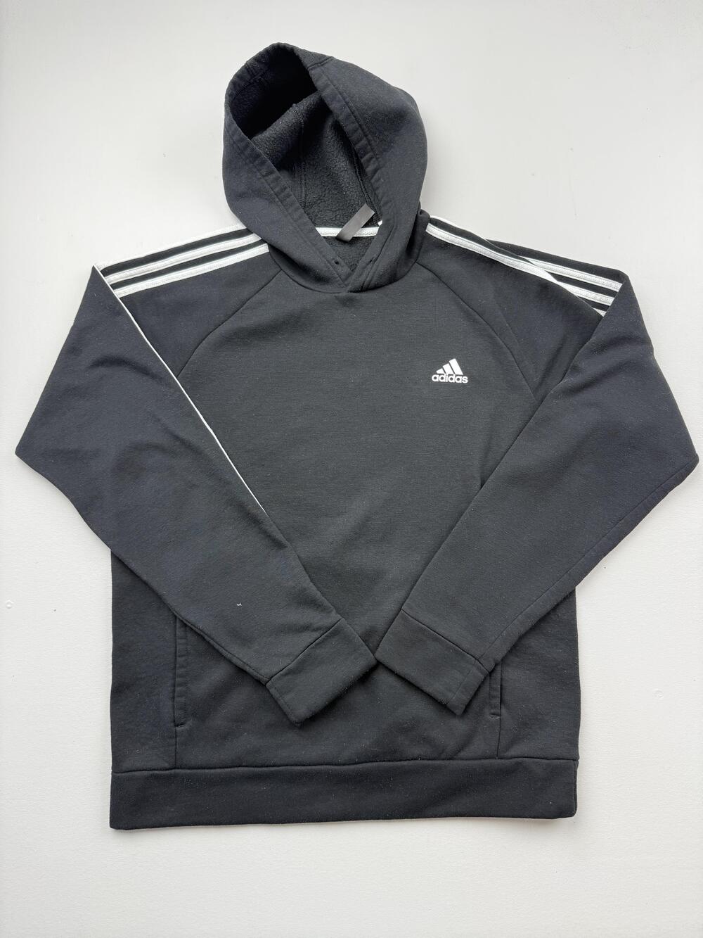 Adidas Hoodie Youth Medium Black Fleece 3-Stripes Logo Primegreen Athletic